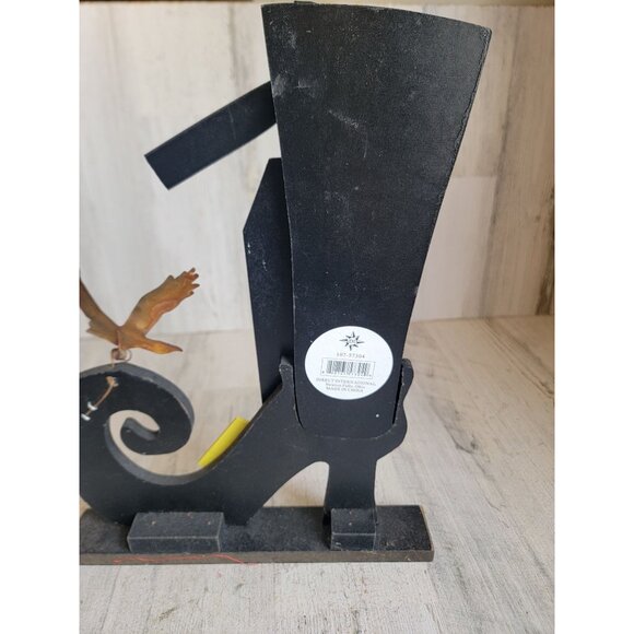 Wooden witch is out boot green striped Halloween self sitter crow - Picture 7 of 9